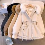 Women's Padded Parka Jacket with Faux Fur Hood and Drawstring Waist for Winter