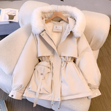 Women's Padded Parka Jacket with Faux Fur Hood and Drawstring Waist for Winter