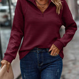 Women's Ribbed Half Zip Jumper with Zip Up Stand Collar, Textured Sweater with Raglan Sleeves