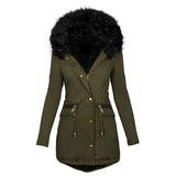 Women's Longline Parka with Faux Fur Hood, Drawstring Waist and Zip Pockets