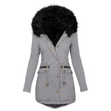 Women's Longline Parka with Faux Fur Hood, Drawstring Waist and Zip Pockets