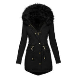 Women's Longline Parka with Faux Fur Hood, Drawstring Waist and Zip Pockets