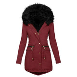 Women's Longline Parka with Faux Fur Hood, Drawstring Waist and Zip Pockets