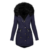 Women's Longline Parka with Faux Fur Hood, Drawstring Waist and Zip Pockets