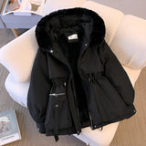 Women's Padded Parka Jacket with Faux Fur Hood and Drawstring Waist for Winter