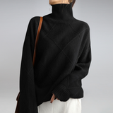 Women's Diamond Knit Polo Neck Jumper, Relaxed Roll Neck Sweater for Autumn and Winter