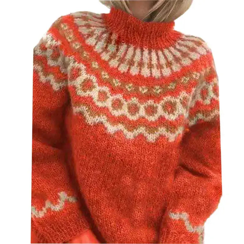 Red knitted sweater with a pattern on a white background