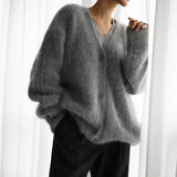 Women's Oversized Fluffy V Neck Cardigan, Soft Cashmere Knit with Button Front for Winter