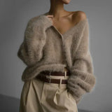 Women's Oversized Fluffy V Neck Cardigan, Soft Cashmere Knit with Button Front for Winter