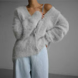 Women's Oversized Fluffy V Neck Cardigan, Soft Cashmere Knit with Button Front for Winter