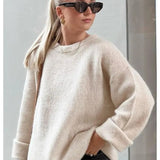 Women's Oversized Mohair Blend Jumper, Fluffy Crew Neck Knit Sweater