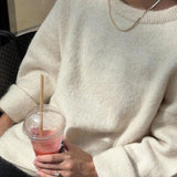 Women's Oversized Mohair Blend Jumper, Fluffy Crew Neck Knit Sweater