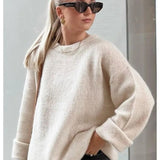 Women's Oversized Mohair Blend Jumper, Fluffy Crew Neck Knit Sweater