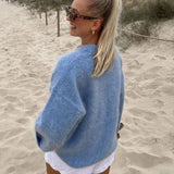 Women's Oversized Mohair Blend Jumper, Fluffy Crew Neck Knit Sweater