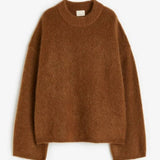 Women's Oversized Mohair Blend Jumper, Fluffy Crew Neck Knit Sweater
