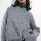 Women's Oversized Mohair Blend Jumper, Fluffy Crew Neck Knit Sweater