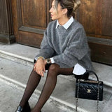 Women's Oversized Mohair Blend Jumper, Fluffy Crew Neck Knit Sweater